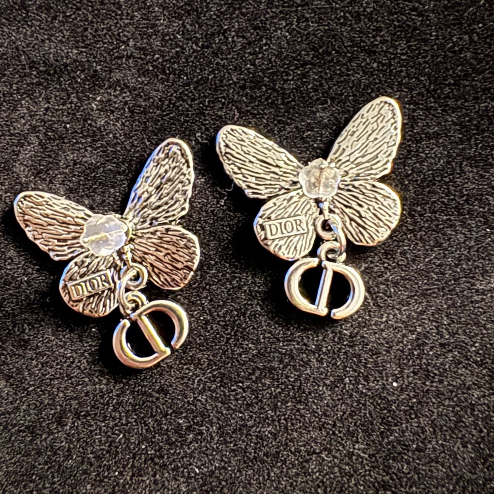 Dior Silver Butterfly Earrings - Picture 2 of 2